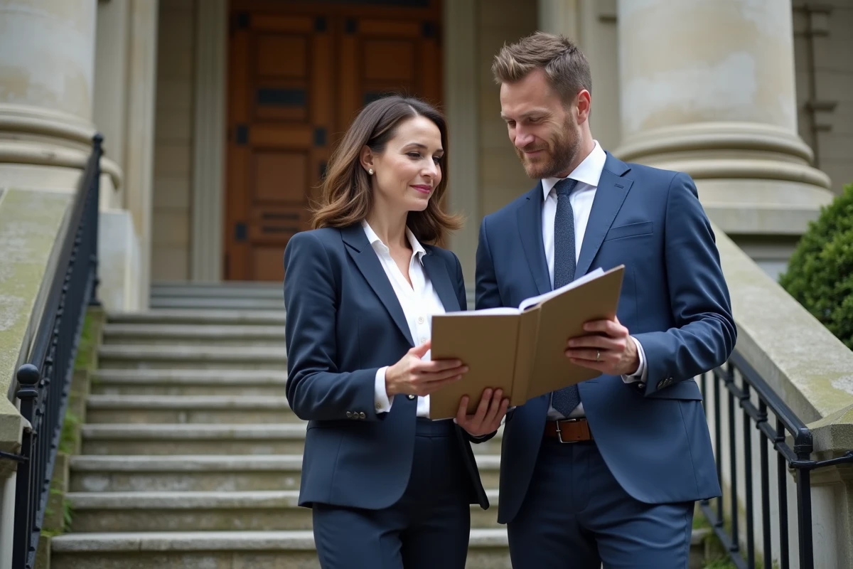 Deux adjoints municipaux discutant devant la mairie