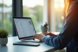 Personne travaillant sur un bureau lumineux avec un ordinateur
