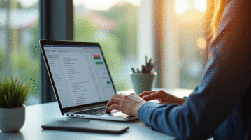 Personne travaillant sur un bureau lumineux avec un ordinateur