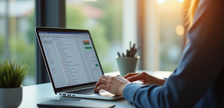 Personne travaillant sur un bureau lumineux avec un ordinateur