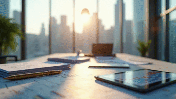 Bureau luxe avec rapport financier et tablette croissance