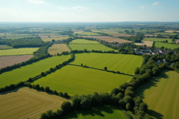 Vaste paysage agricole français vu d'en haut ensoleillé