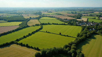 Vaste paysage agricole français vu d'en haut ensoleillé