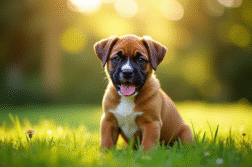 Chiot boxer joueur dans un jardin ensoleille
