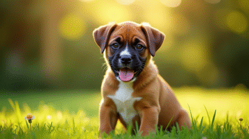 Chiot boxer joueur dans un jardin ensoleille