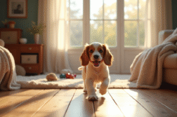 Jeune chiot cocker spaniel dans un salon chaleureux