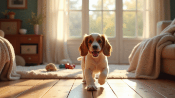 Jeune chiot cocker spaniel dans un salon chaleureux