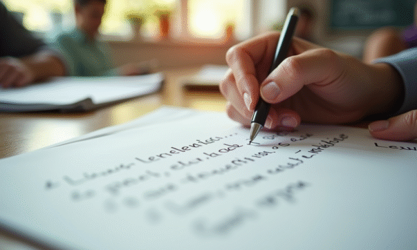 Salle de classe lumineuse avec phrase manuscrite en français
