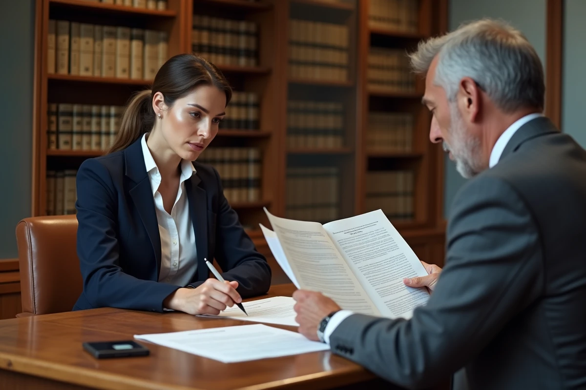 Consultation juridique entre un acheteur et un notaire autour d'un contrat de vente, dans le cadre d'un recours pour vice caché selon l'article 1641 du Code civil