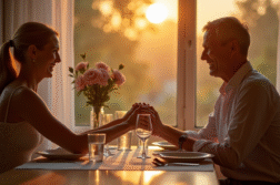 Couple mature souriant lors d'un dîner élégant en soirée