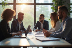 Equipe diverse collaborant dans un bureau lumineux pour l article