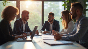 Equipe diverse collaborant dans un bureau lumineux pour l article