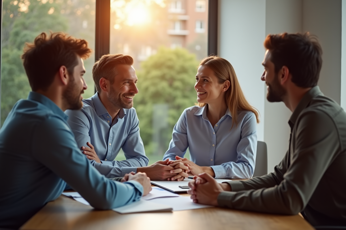 Groupe d experts en discussion dans un espace lumineux