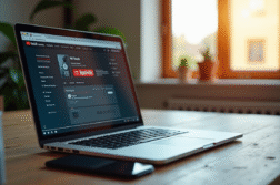 Espace de travail moderne avec ordinateur et smartphone pour YouTube