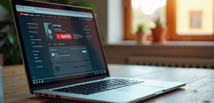 Espace de travail moderne avec ordinateur et smartphone pour YouTube