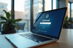 Espace de travail professionnel avec écran de webmail sécurisé