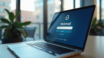 Espace de travail professionnel avec écran de webmail sécurisé