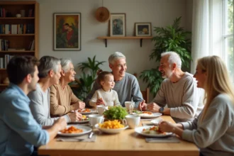 Famille multigenerations partageant un repas convivial