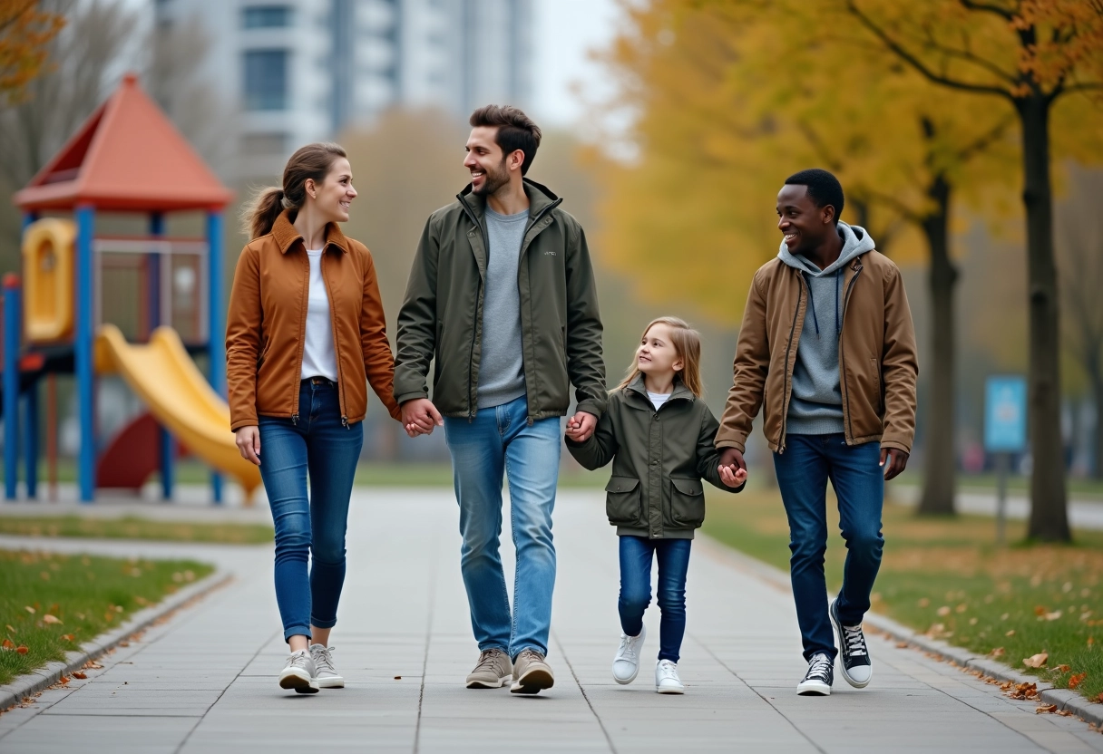 Famille urbaine main dans la main dans un parc