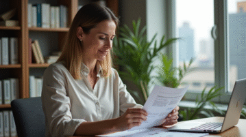 Femme d'âge moyen en tenue professionnelle dans un bureau moderne