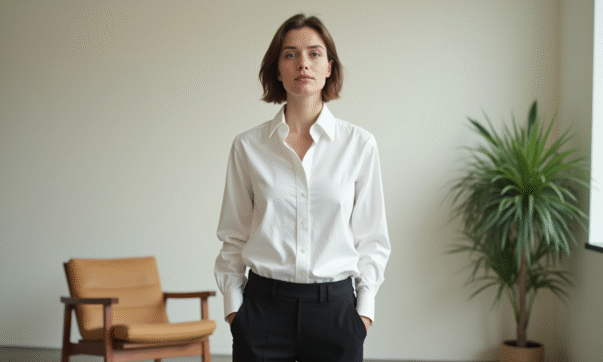 Dressing minimaliste : Comment adopter ce style de vie ? Portrait d'une femme en blanc dans un salon épuré