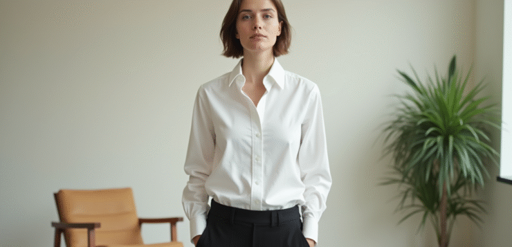 Dressing minimaliste : Comment adopter ce style de vie ? Portrait d'une femme en blanc dans un salon épuré