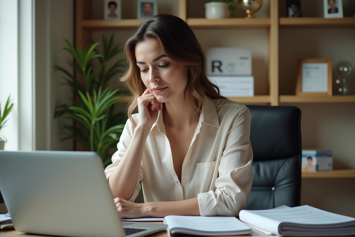 Femme d affaires concentrée à son bureau avec documents