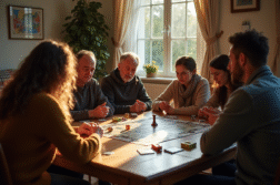 Groupe d'amis jouant au Cluedo à la maison
