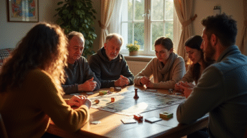 Groupe d'amis jouant au Cluedo à la maison