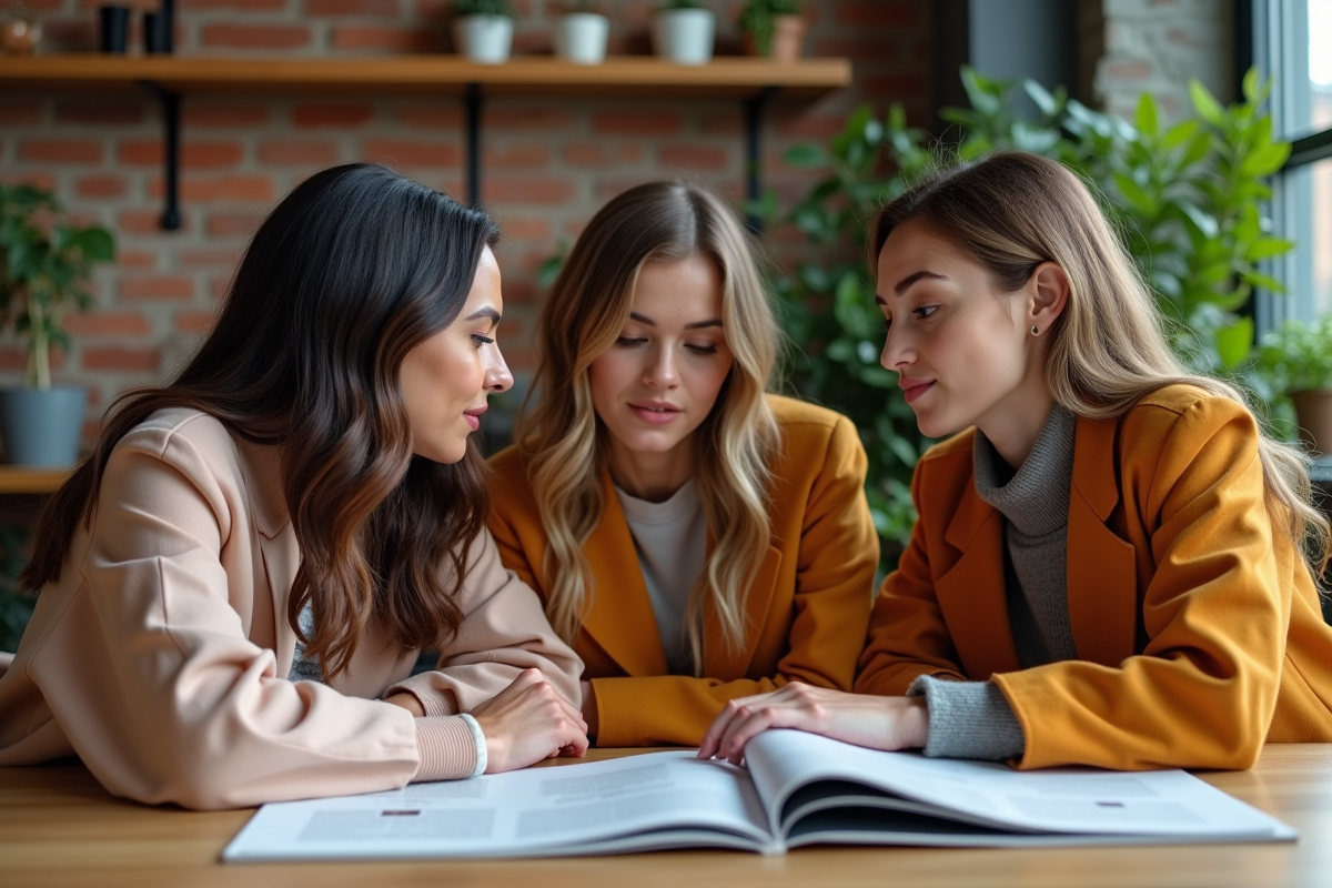 Groupe de jeunes discutant mode dans un studio