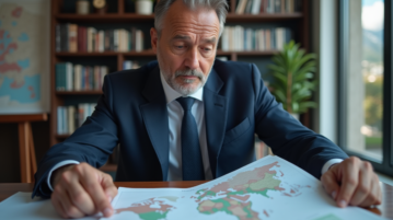 Homme d'affaires français en costume dans un bureau moderne