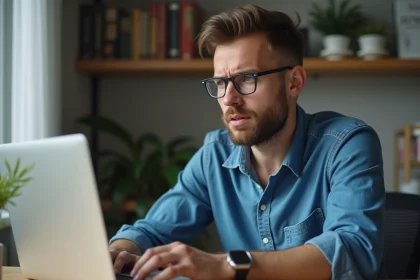 Homme concentré travaillant sur son ordinateur dans un bureau