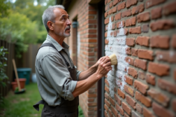 Homme examinant des dépôts de sel sur un mur extérieur