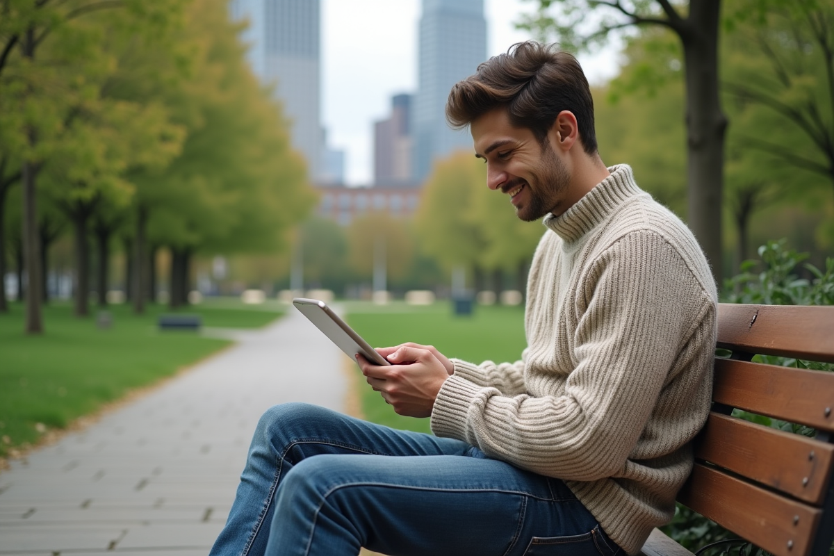 Jeune homme en extérieur recherchant des investissements écologiques