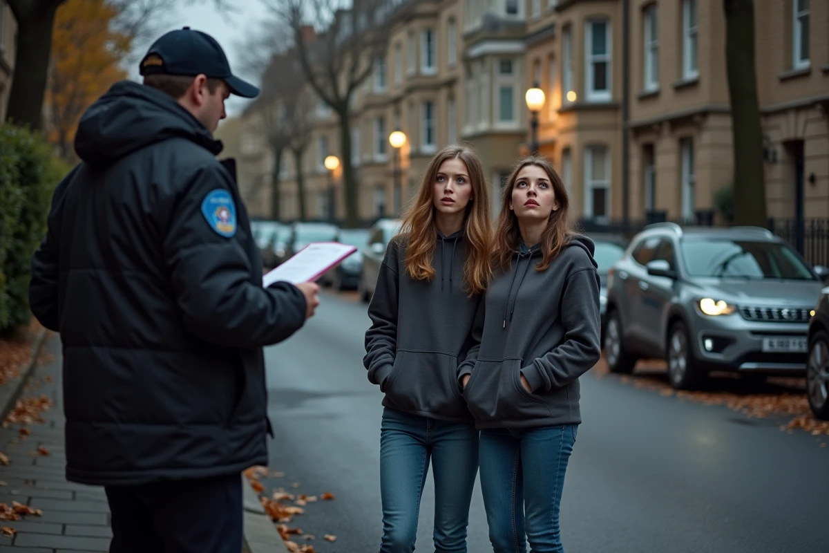 Deux jeunes femmes surprises dans une rue résidentielle la nuit