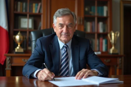 Le maire en costume dans son bureau officiel