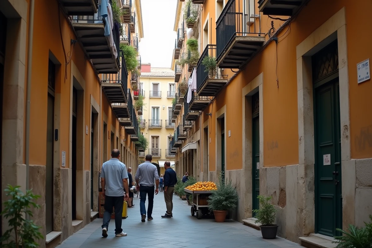 Ruelle animée du quartier Noailles à Marseille avec linge aux balcons et vendeur de rue, illustrant la réalité statistique de la délinquance dans la ville