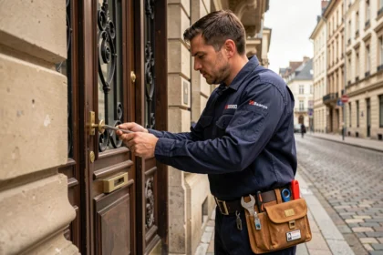 Serrurier professionnel intervenant sur une porte à Besançon, classement des meilleurs serruriers 2026