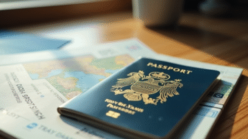 Passeport européen usé sur un bureau en lumière naturelle