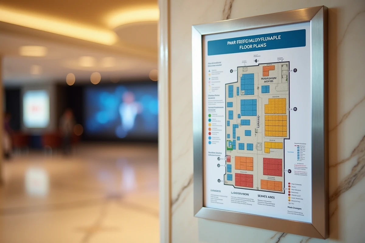 Plan d'accessibilité PMR affiché dans le hall du Grand Rex indiquant les emplacements fauteuils roulants et ascenseurs
