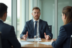 Expert confiant parlant lors d'une réunion moderne