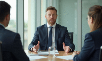 Expert confiant parlant lors d'une réunion moderne