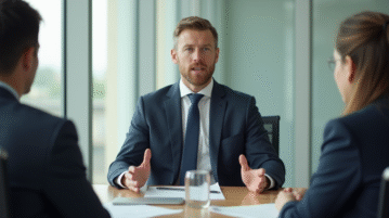 Expert confiant parlant lors d'une réunion moderne