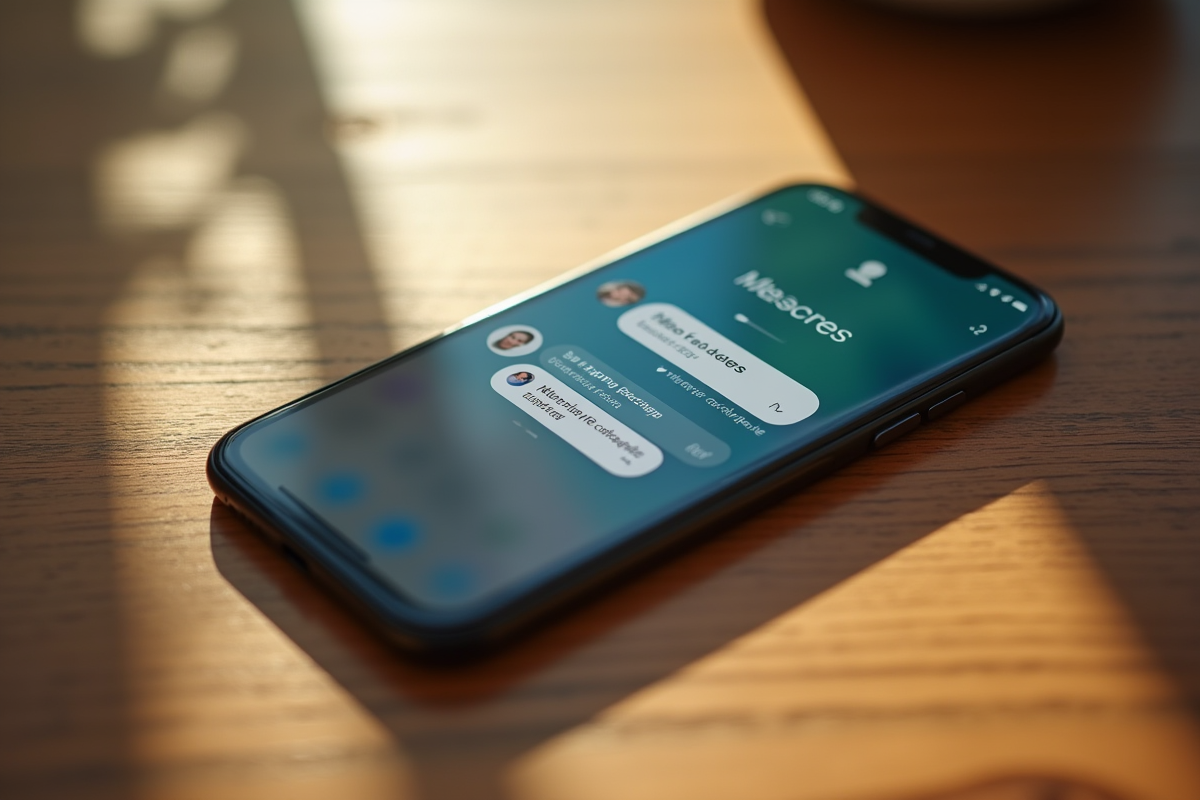 Smartphone avec notifications de messages sur une table en bois