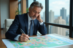 Urbaniste homme examinant une carte de zonage urbaine