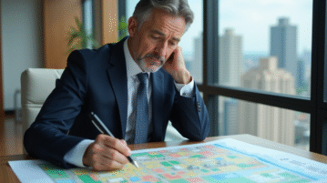 Urbaniste homme examinant une carte de zonage urbaine