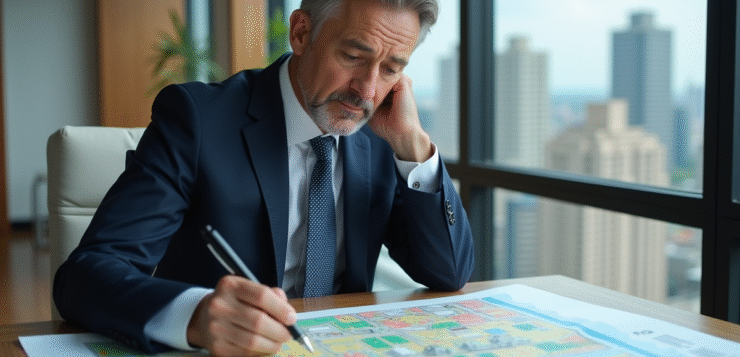 Urbaniste homme examinant une carte de zonage urbaine